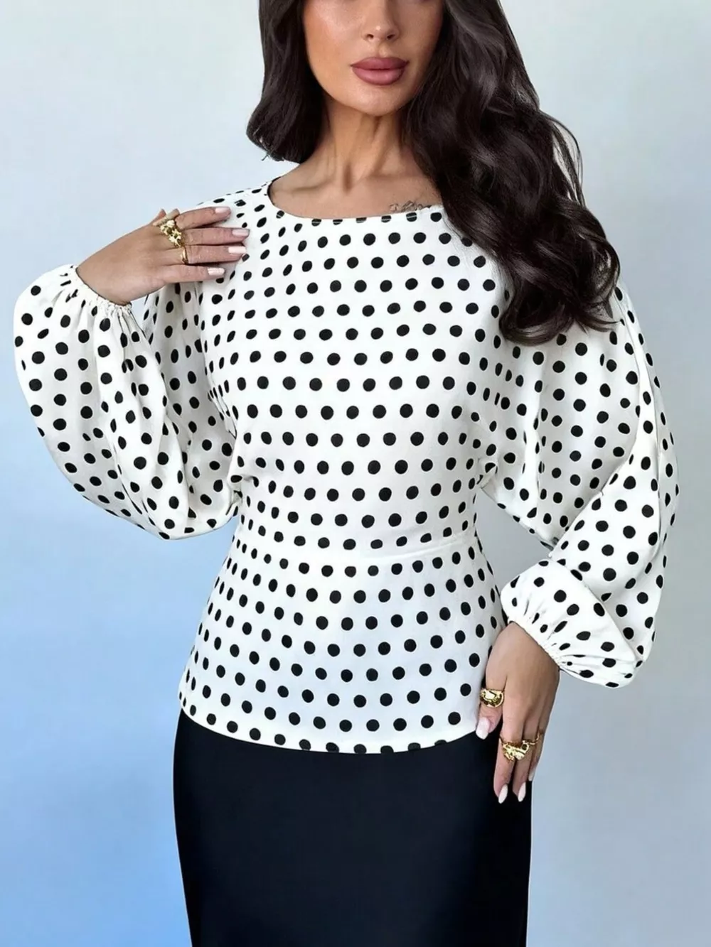 Polka Dot Round Neck Blouse, image 4
