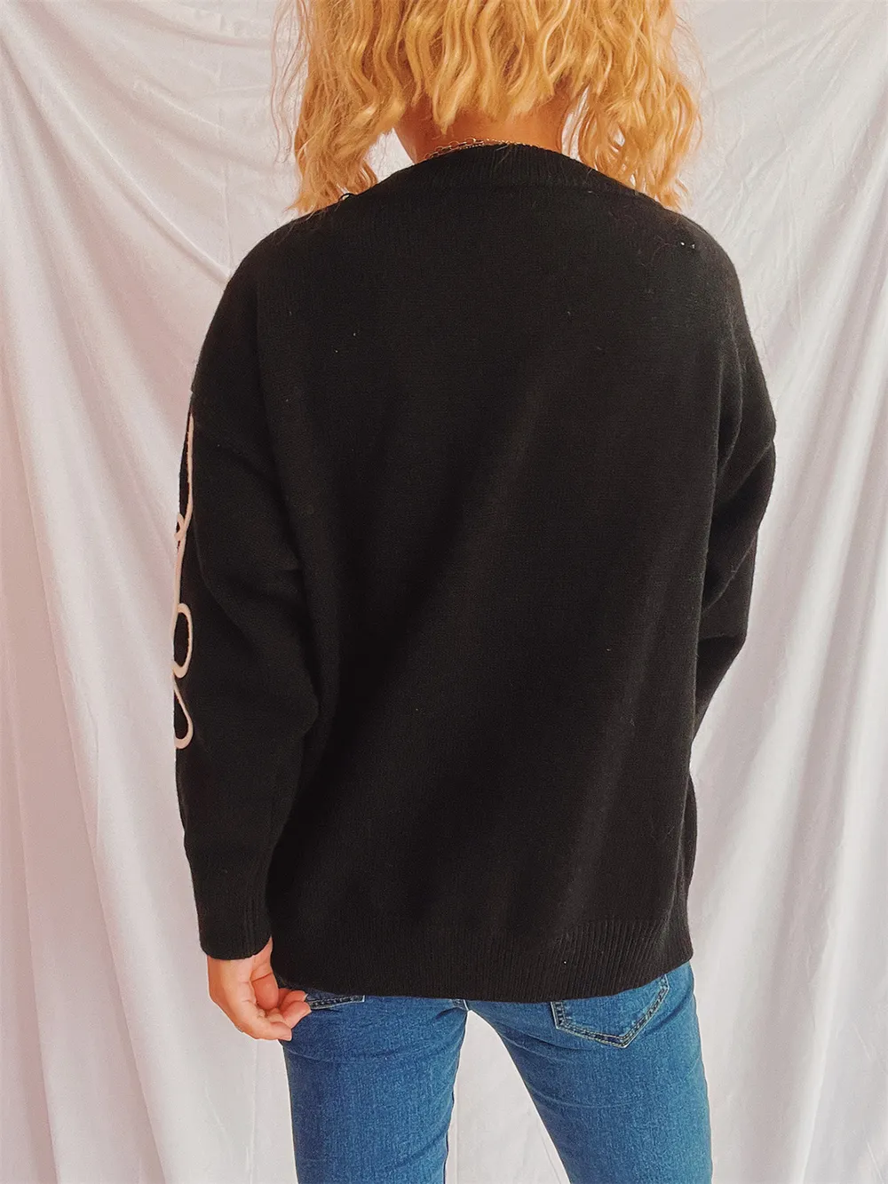 Flower Round Neck Long Sleeve Sweater, image 7