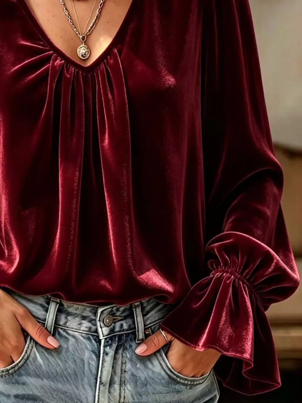 Full Size Ruched V-Neck Flounce Sleeve Blouse Plus Size, image 12