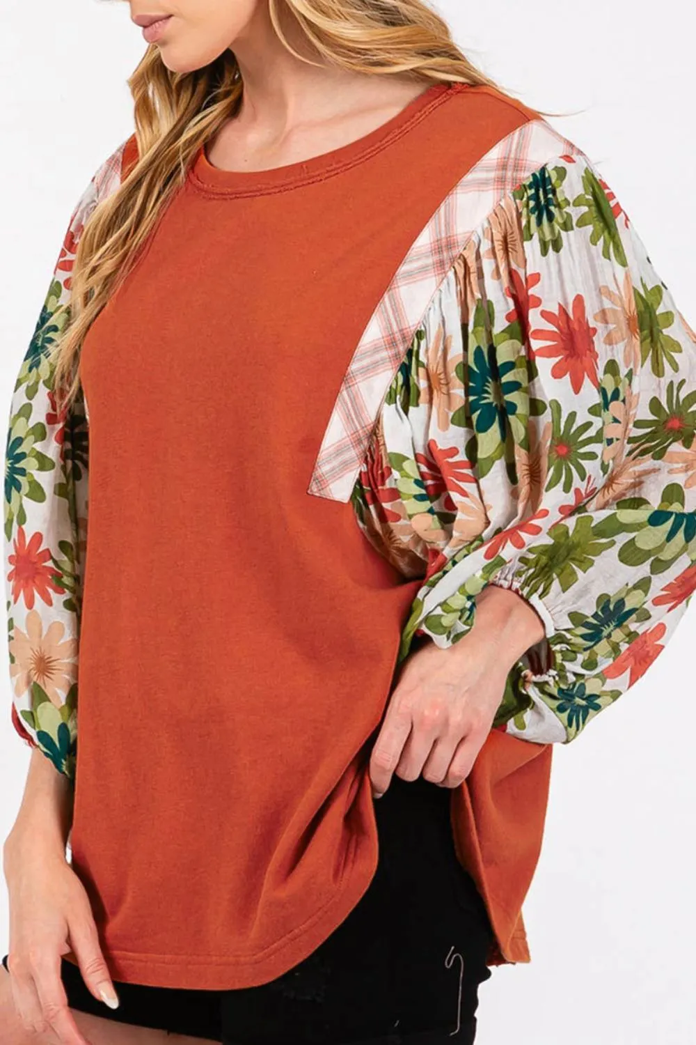 Printed Round Neck Balloon Sleeve Blouse, image 9