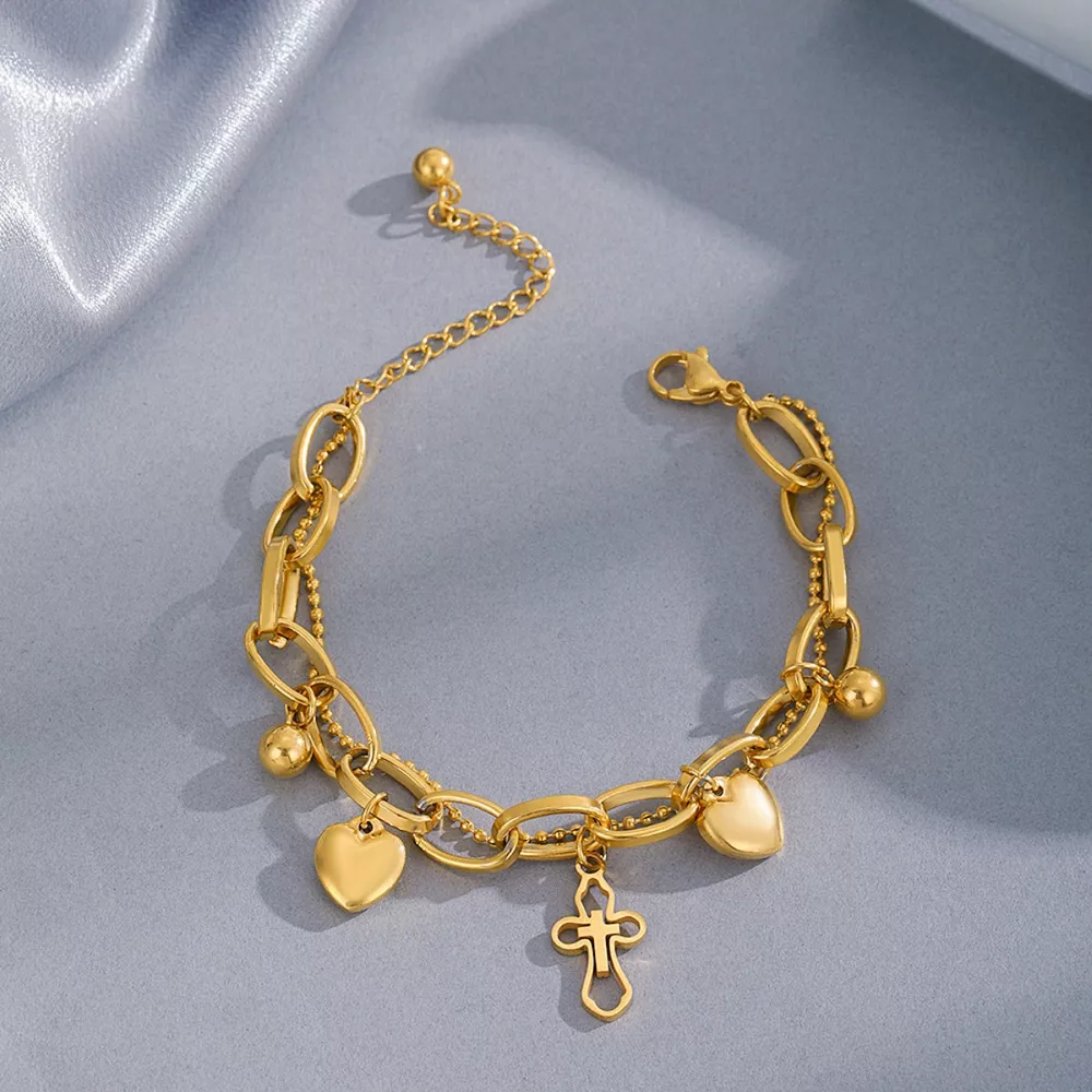 Cross and Heart Charm Bracelet, image 4