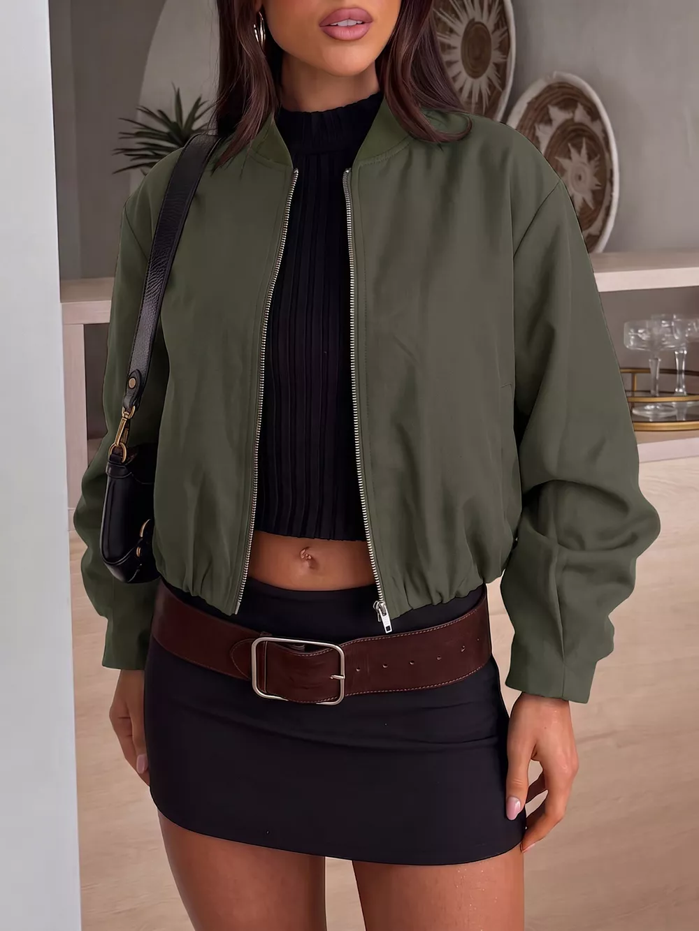 Zip-Up Dropped Shoulder Jacket