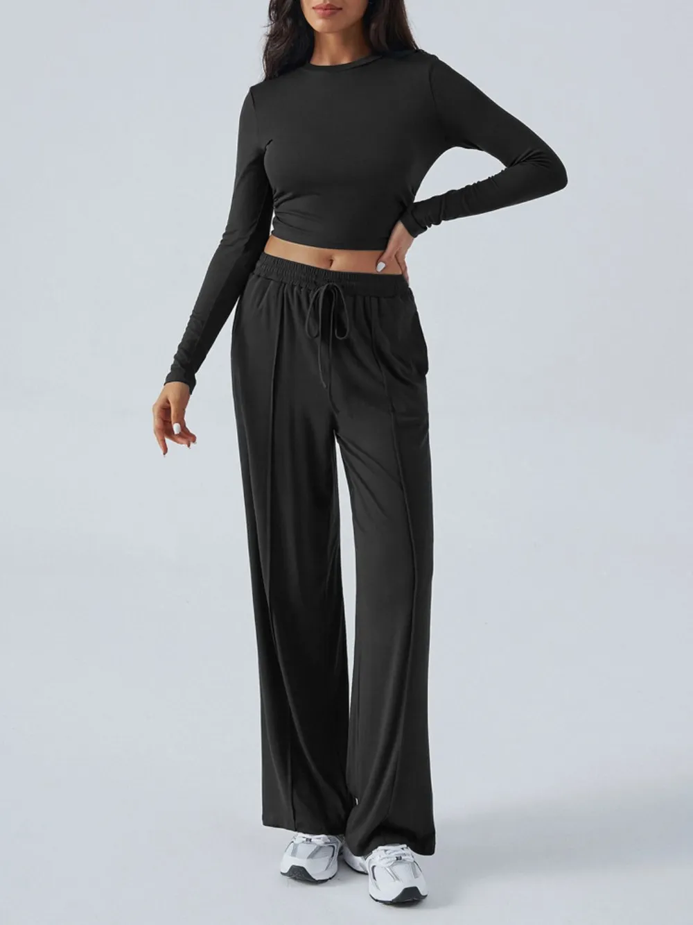 Round Neck Long Sleeve Top and Pants Set, image 16