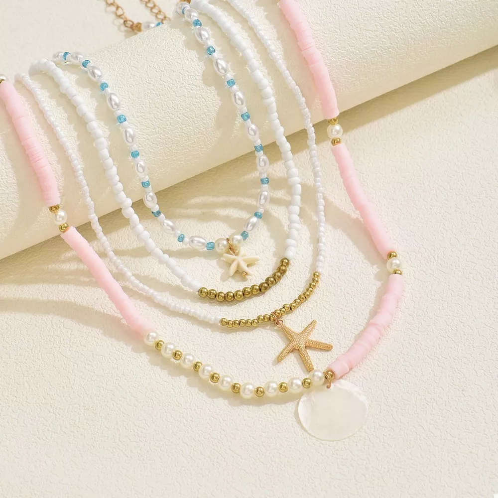 4 Piece Beaded Starfish Charm Necklace, image 3