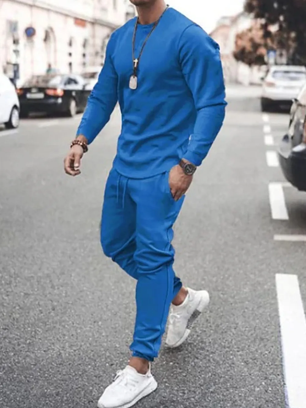 Men's Full Size Round Neck Long Sleeve Top and Pants Set Plus Size, image 5