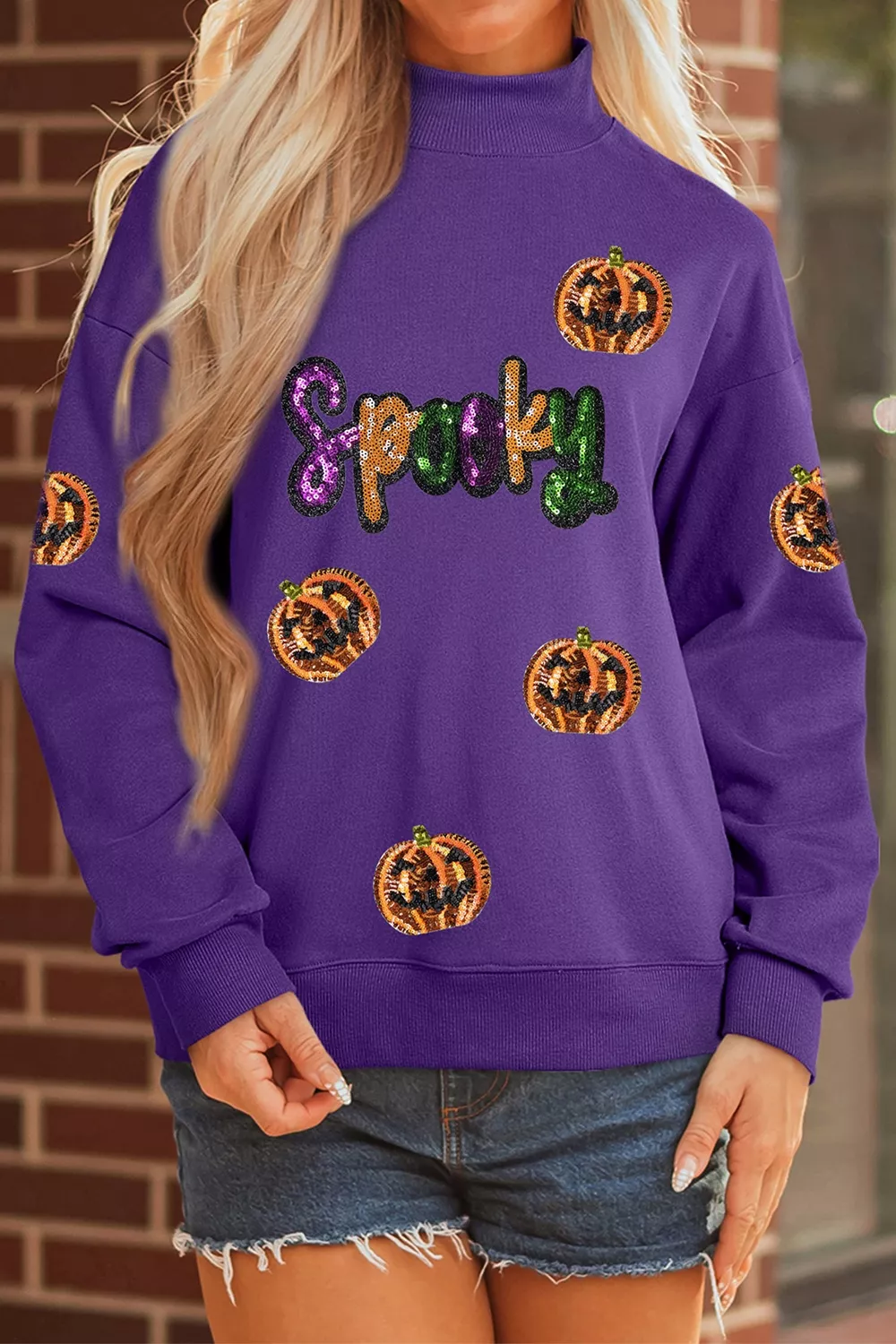 Sequin Pumpkin Spooky Halloween Sweatshirt, image 5