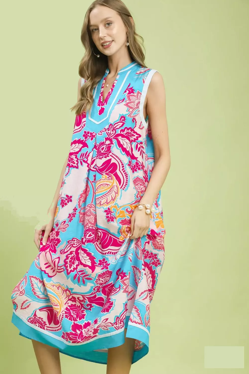 Floral Sleeveless Midi Dress with Side Pockets, image 2