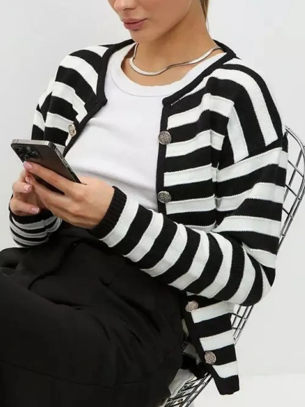 Striped Dropped Shoulder Long Sleeve Cardigan, image 2