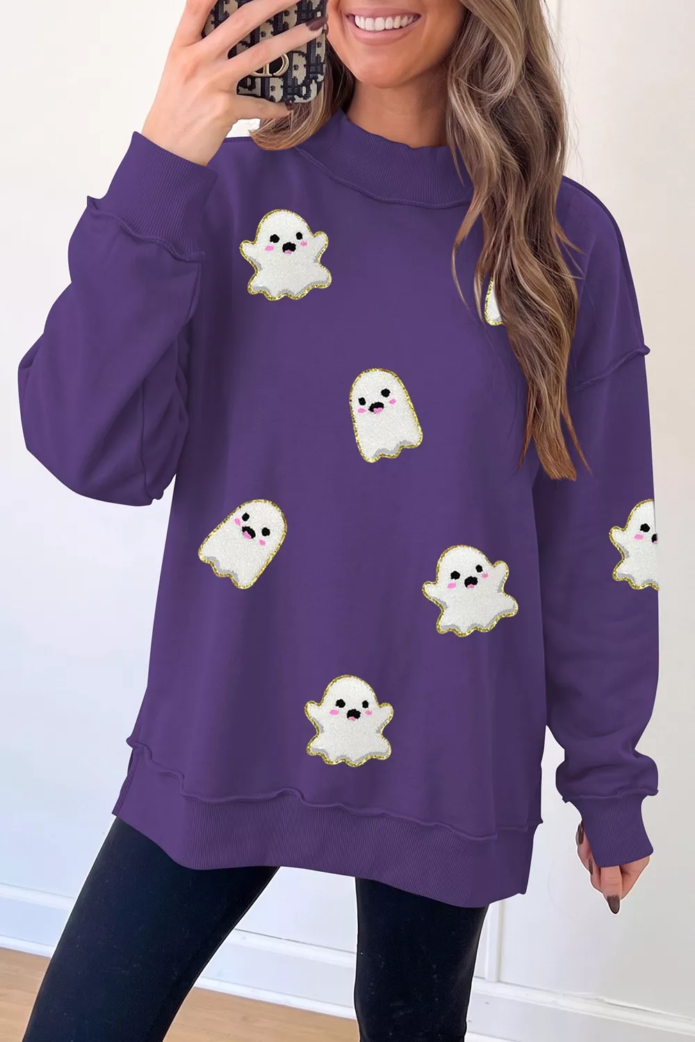 Halloween Ghost Mock Neck Tunic Sweatshirt, image 2