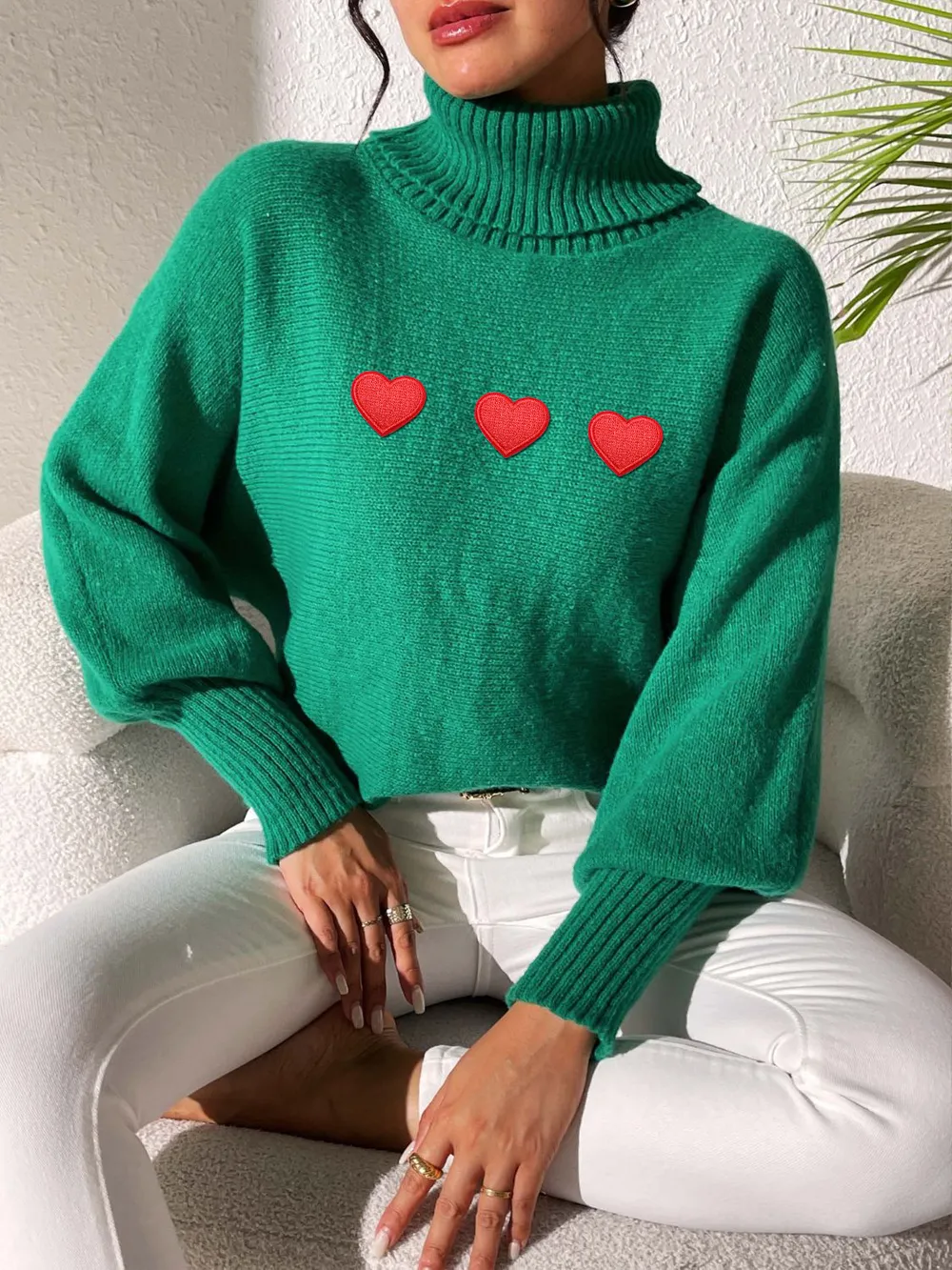 Heart Turtleneck Long Sleeve Sweater, image 5