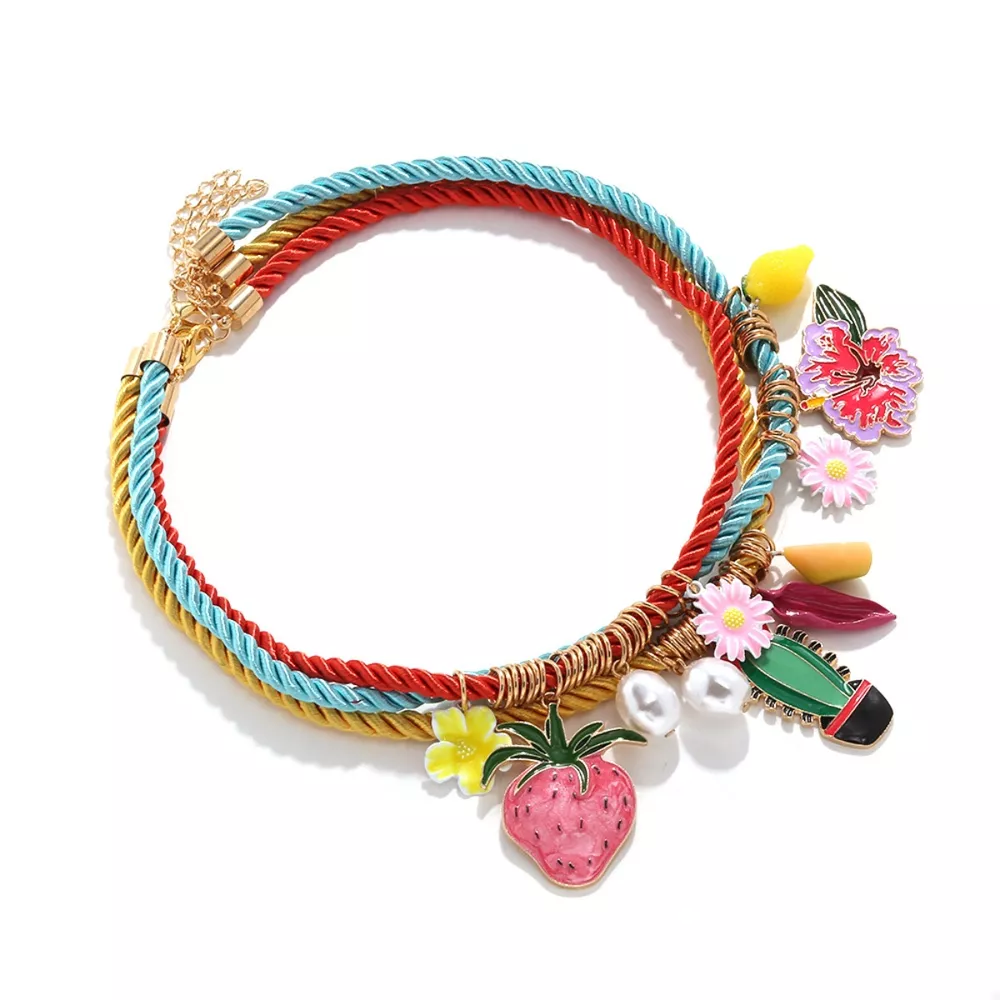 3 Piece Colorful Rope Charm Necklace, image 4