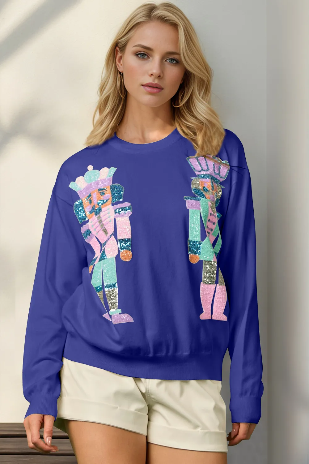 Full Size Sequin Nutcracker Long Sleeve Sweater, image 6