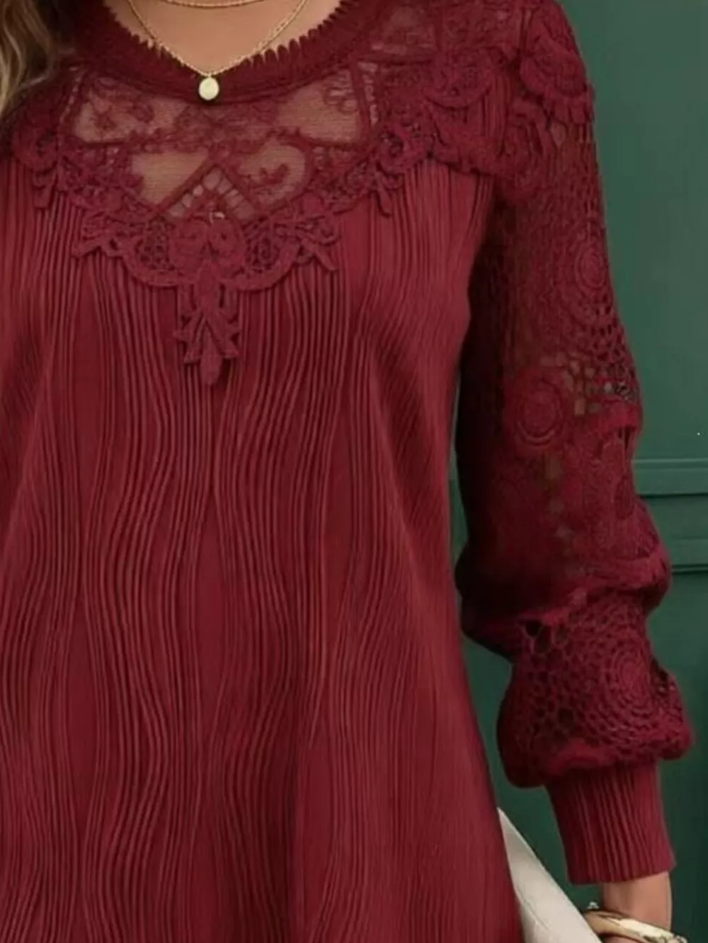 Lace Patchwork Long Sleeve Blouse, image 11