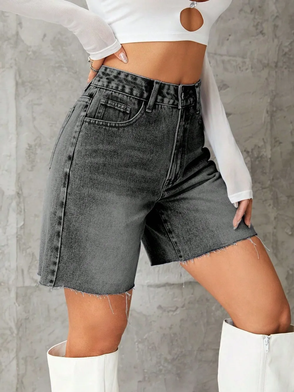 Frayed Hem Denim Shorts, image 9