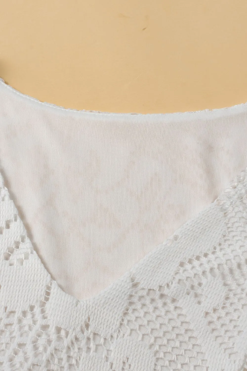 Lace Crochet Hollowed Scallop Hem V Neck Blouse, image 7