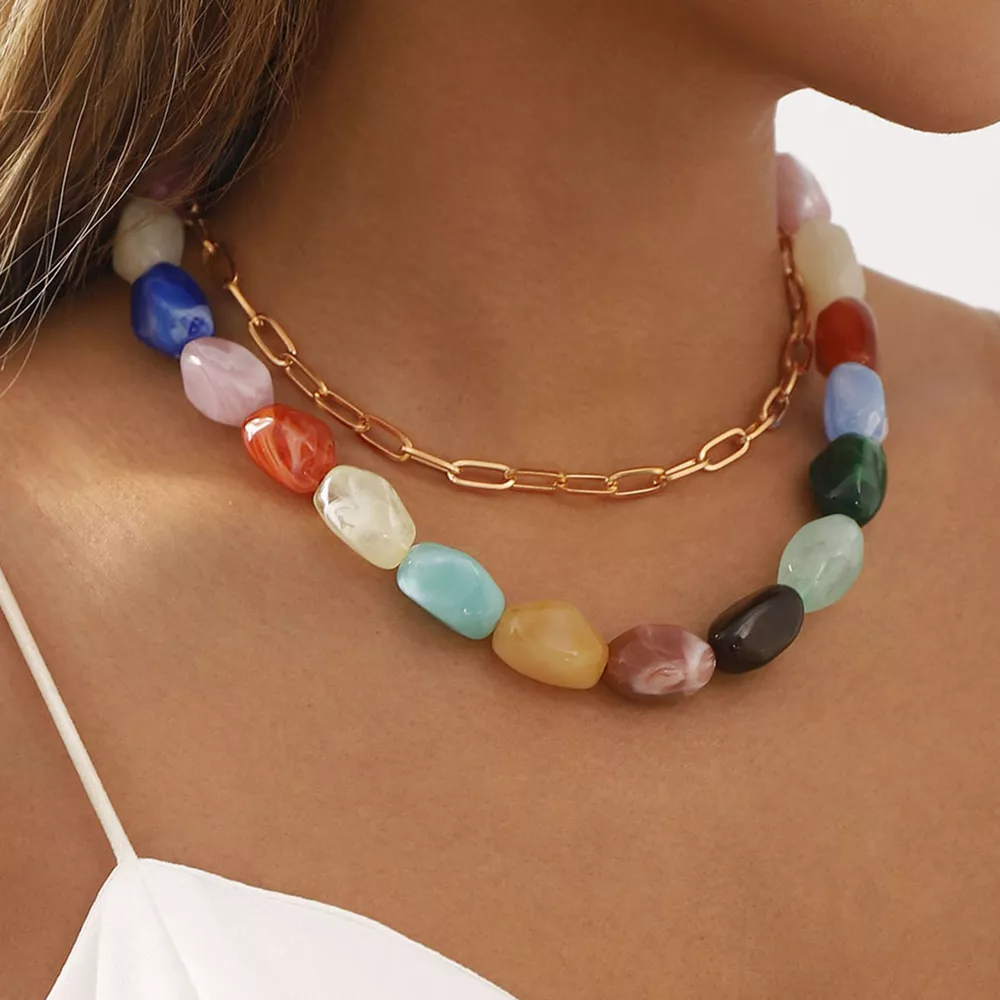2 Piece Colorful Beaded Chain Necklace, image 8