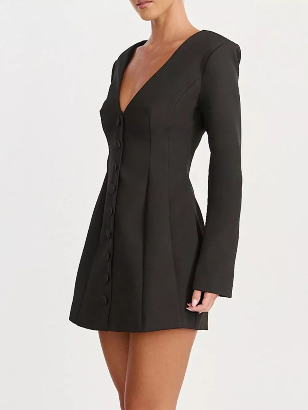 Deep V-Neck Button-Down Blazer Dress, image 9