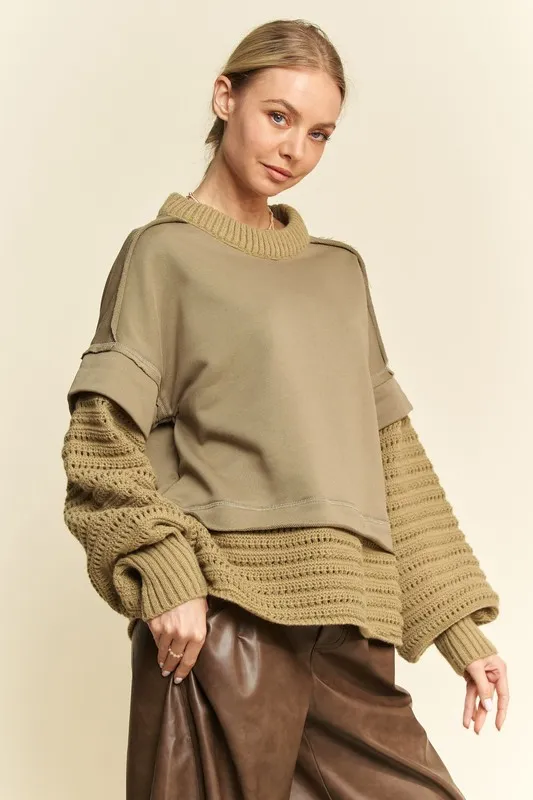 Faux Layered Round Neck Sweater, image 2