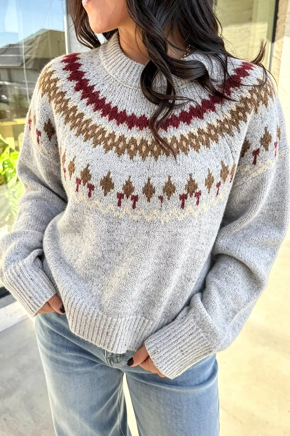 Fair Isle Patterned Crew Neck Sweater