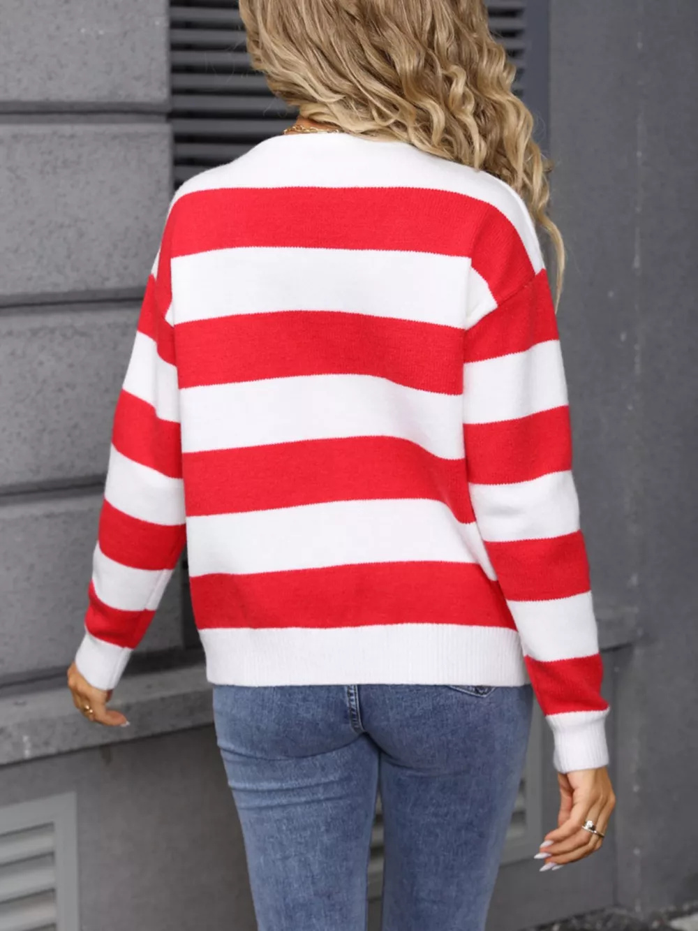 Valentine's Day Heart Pattern Striped Tie Front Cardigan, image 8