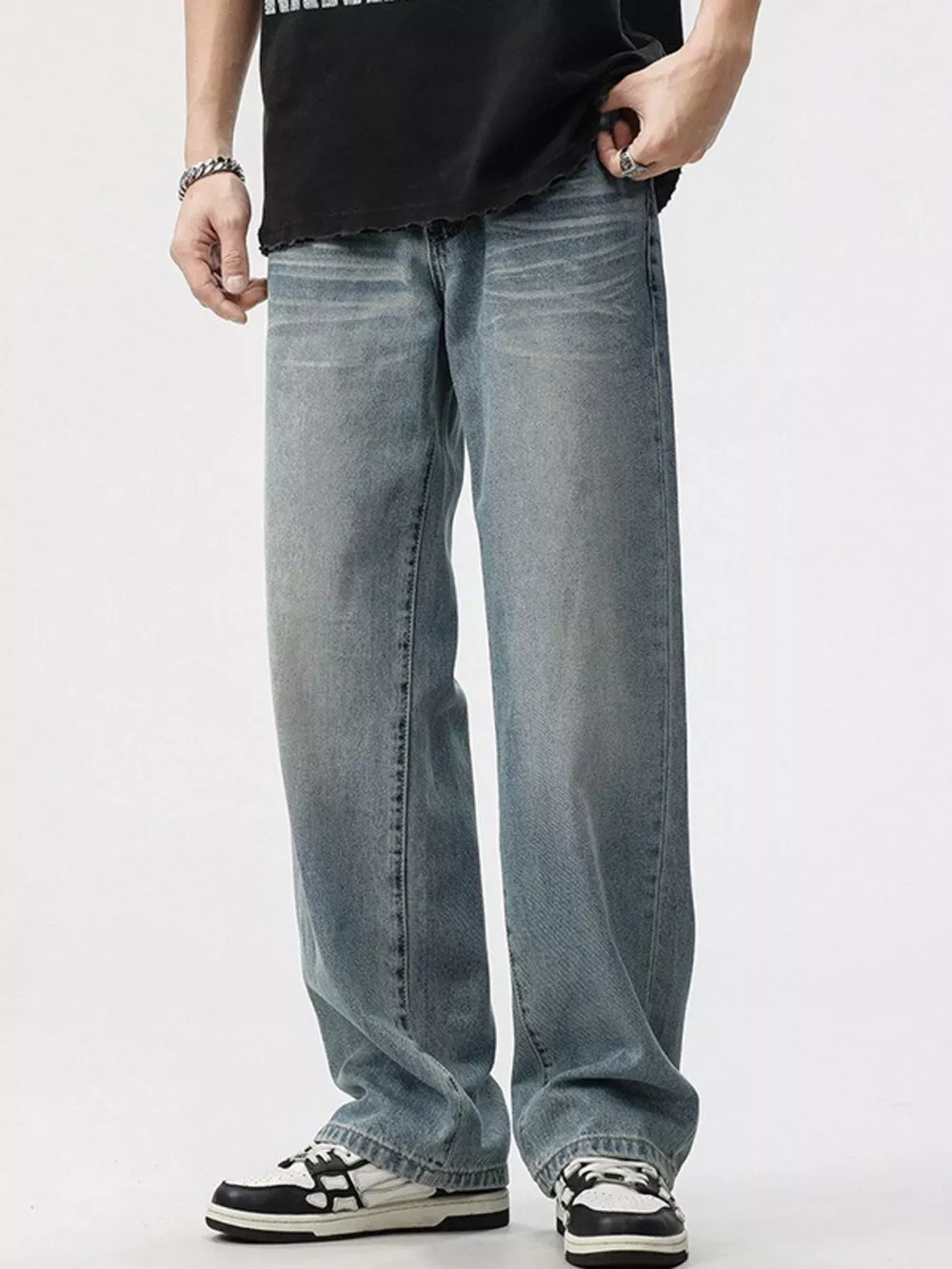 Men's Washed Wide Leg Jeans, image 4