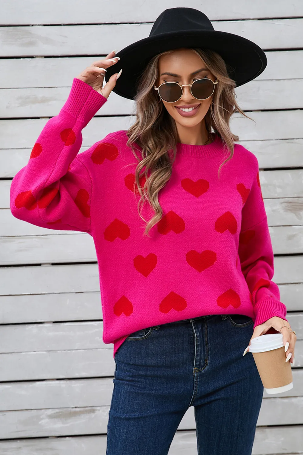 Heart Round Neck Long Sleeve Sweater, image 8