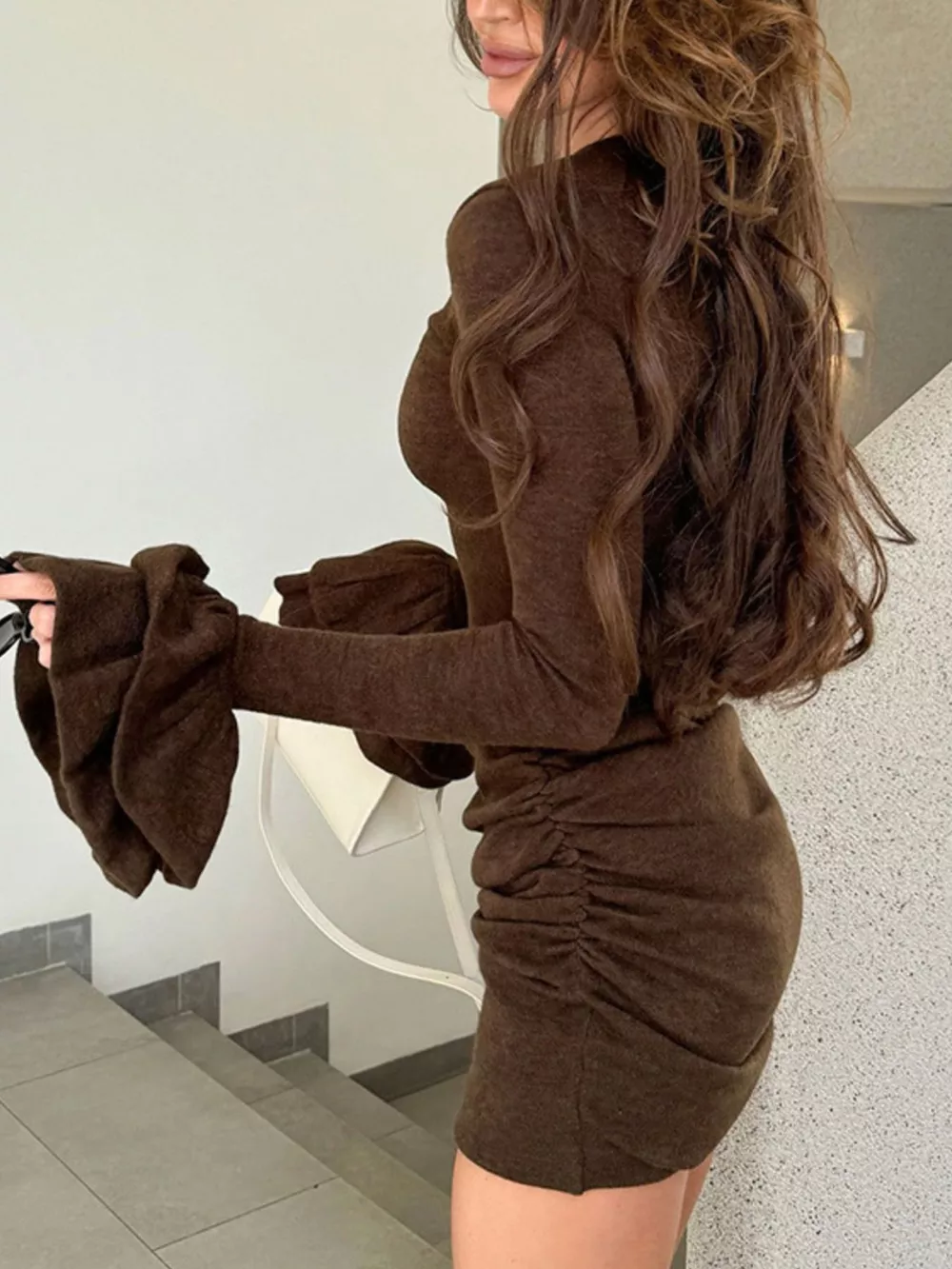 Ruched Flounce Sleeve Mini Dress, image 4