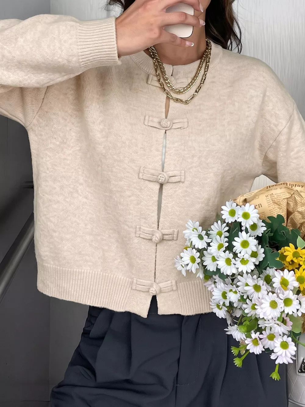 Button Up Dropped Shoulder Cardigan, image 6