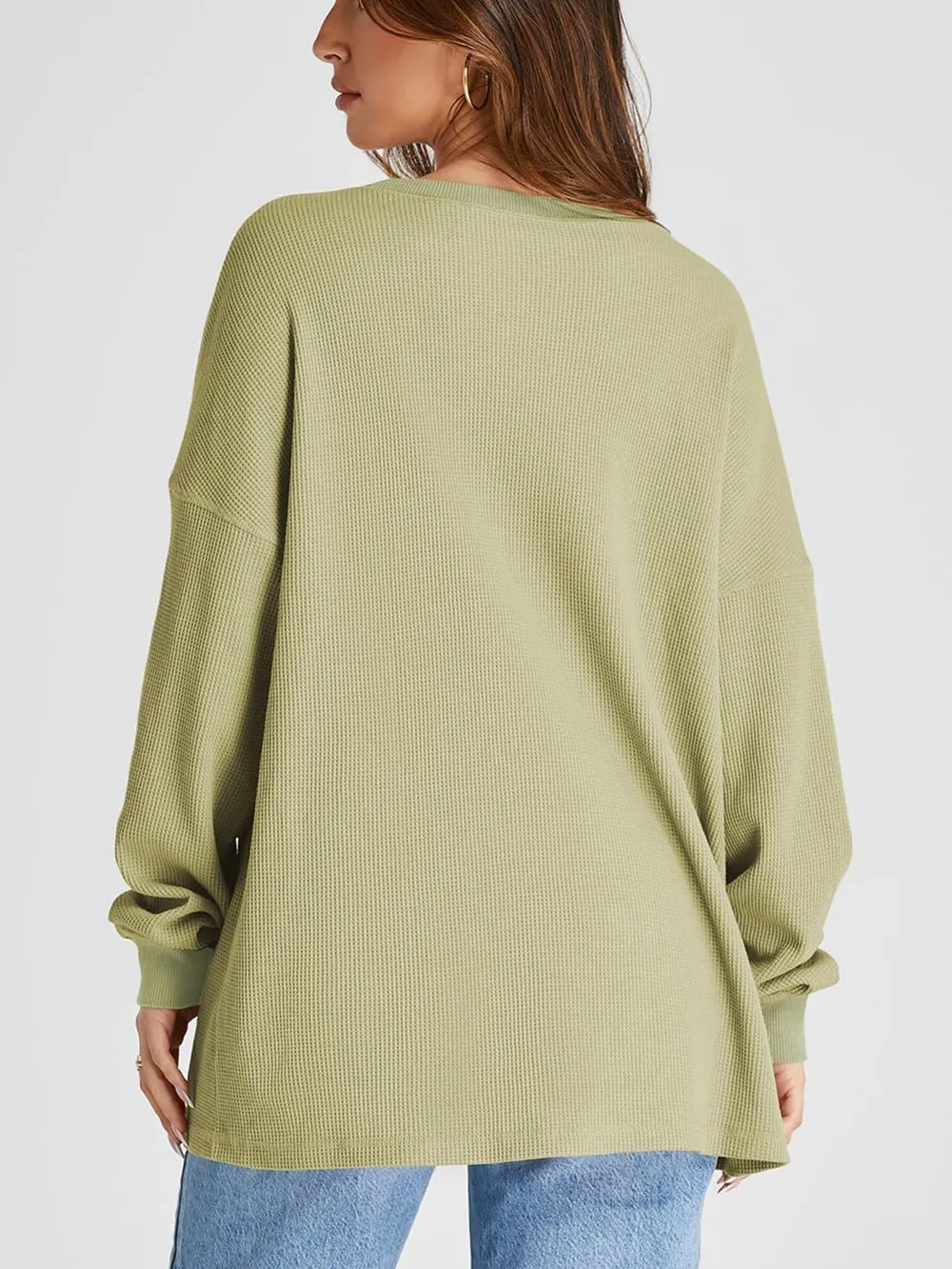 Waffle Knit Round Neck Long Sleeve T-Shirt, image 21