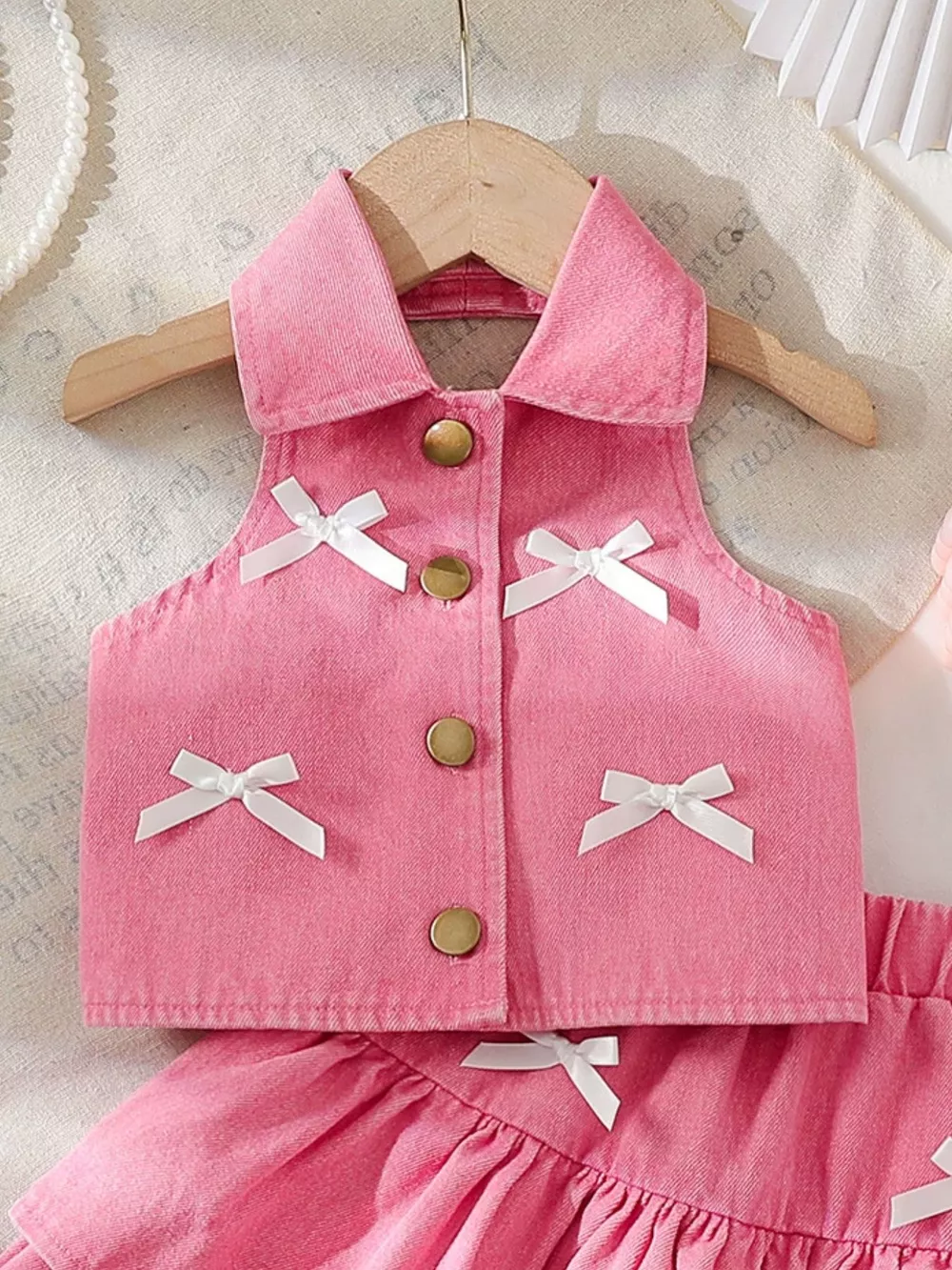 Children's Button UP Vest and Skirt Denim Set, image 10