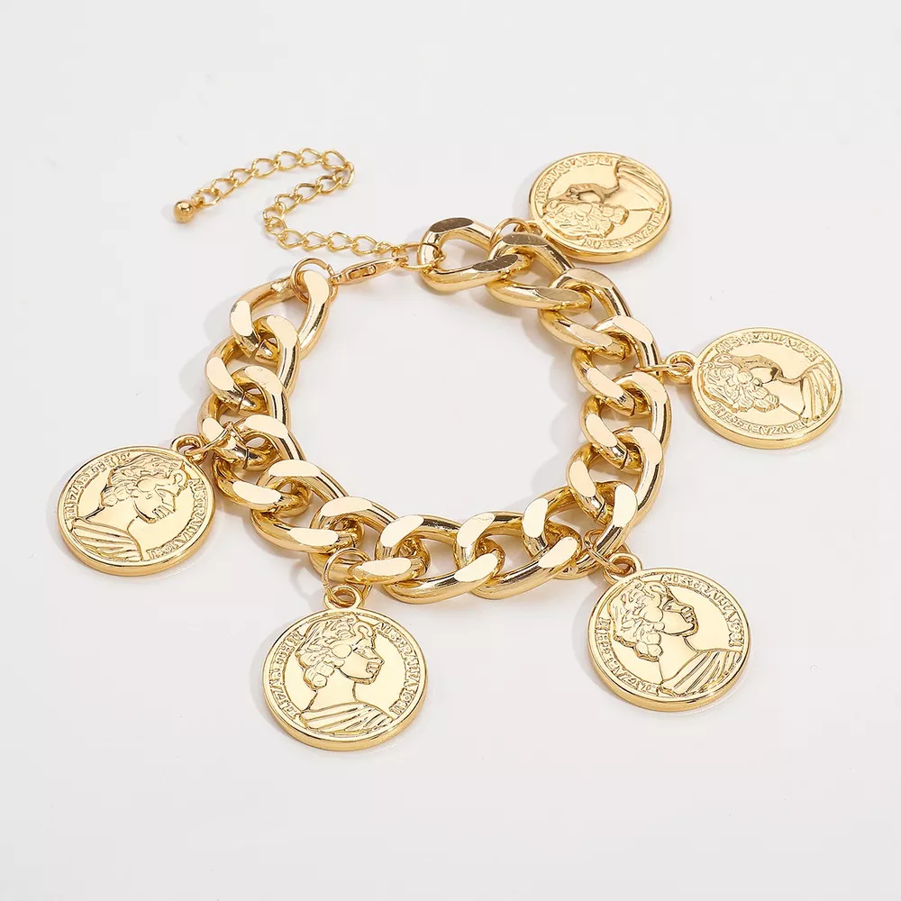 18K Gold-Plated Coin Charm Bracelet, image 4