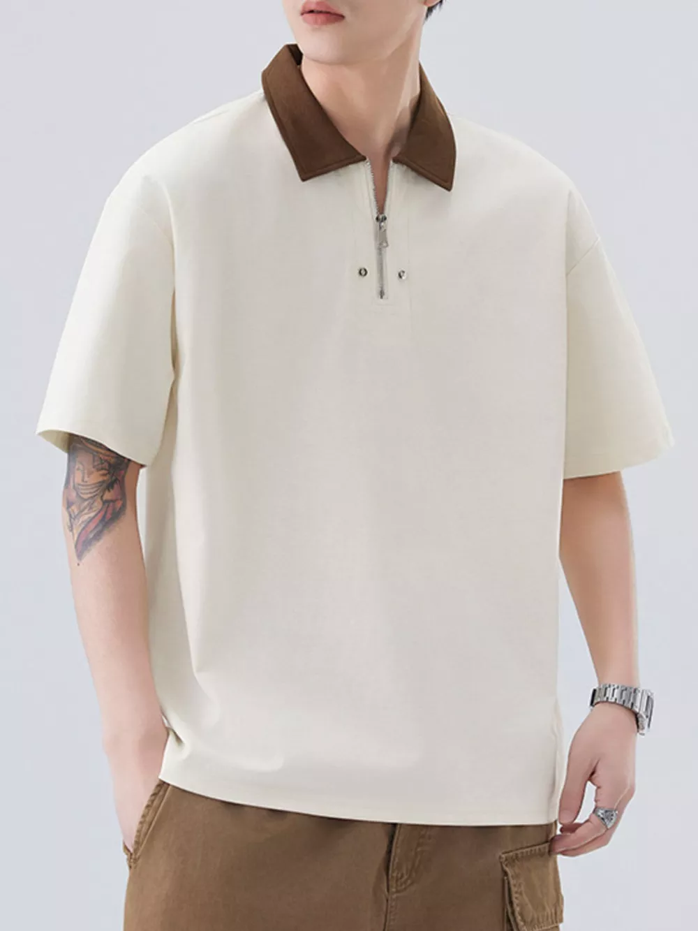 Men's Plus Size Quarter Zip Short Sleeve Polo, image 7