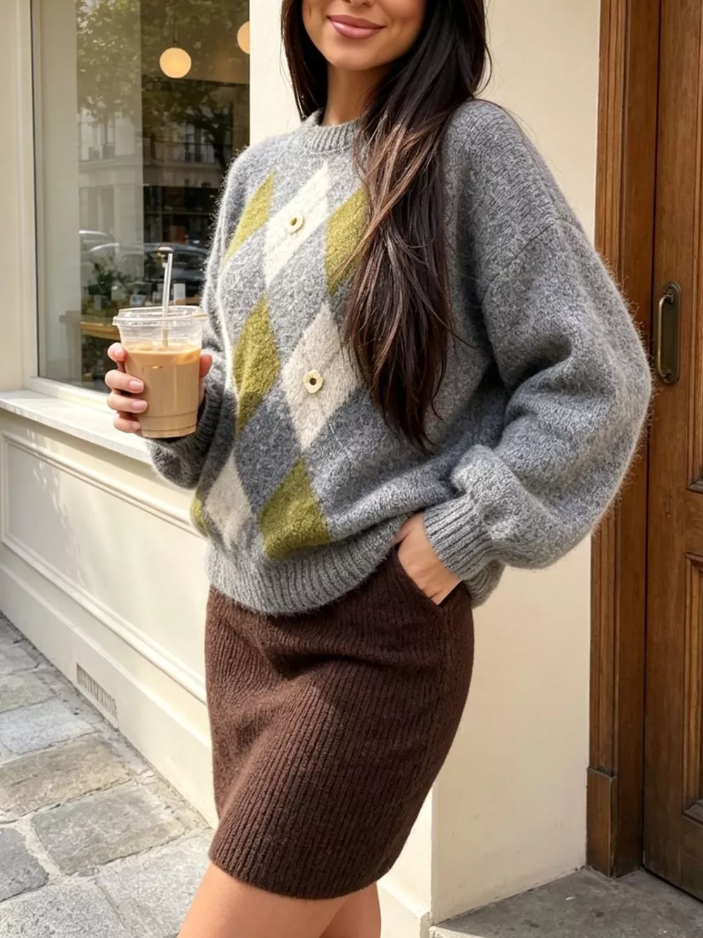 Argyle Pattern Raglan Sleeve Sweater, image 11