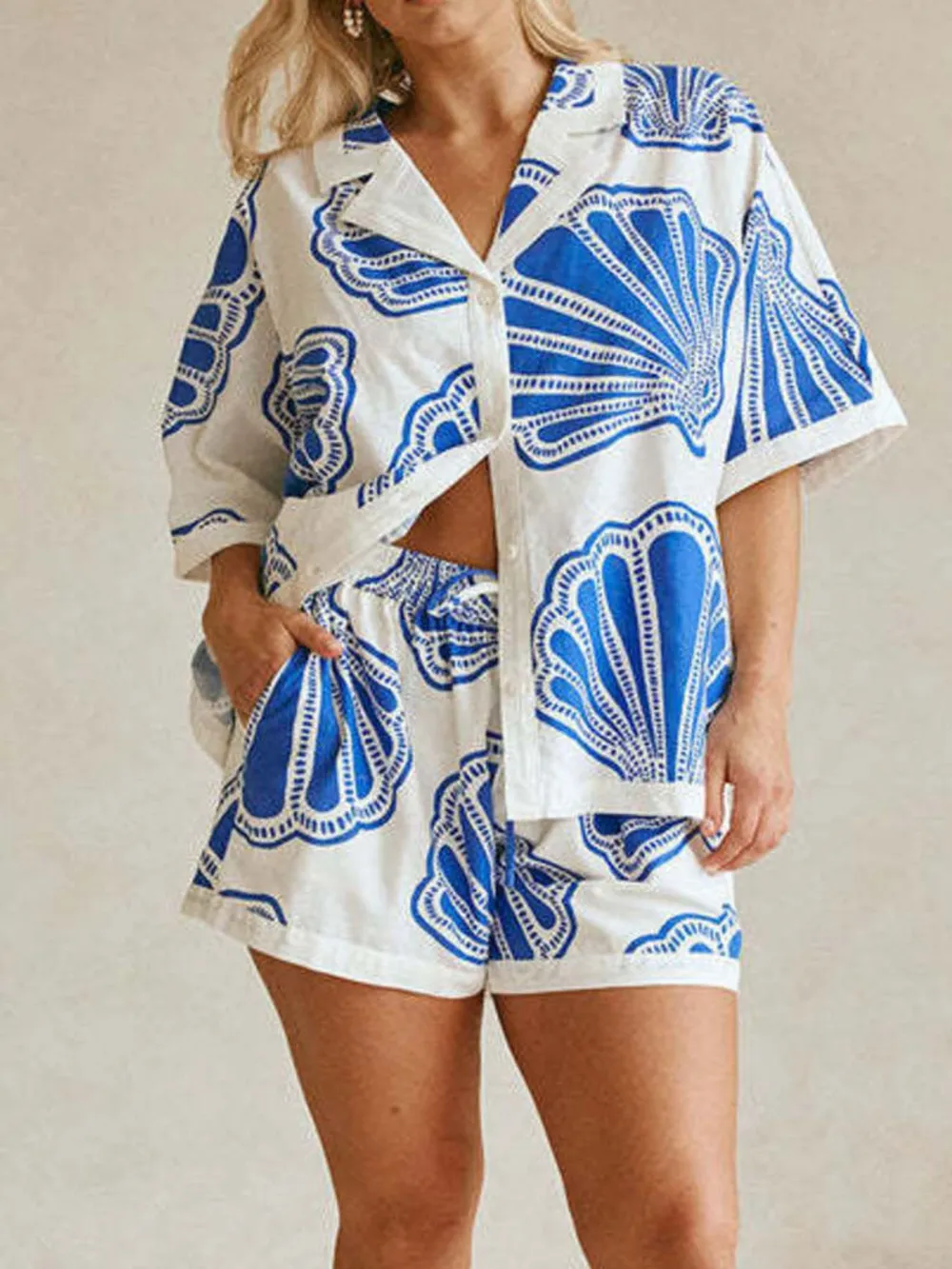 Printed Button Up Shirt and Shorts Set, image 8