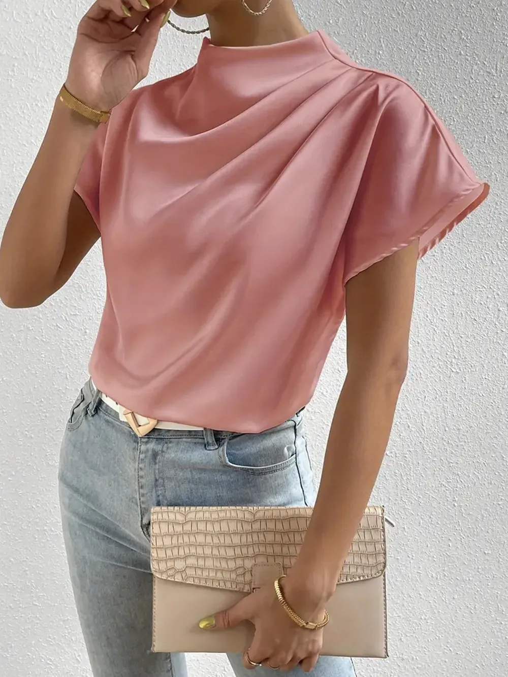 Mock Neck Short Sleeve Blouse, image 27