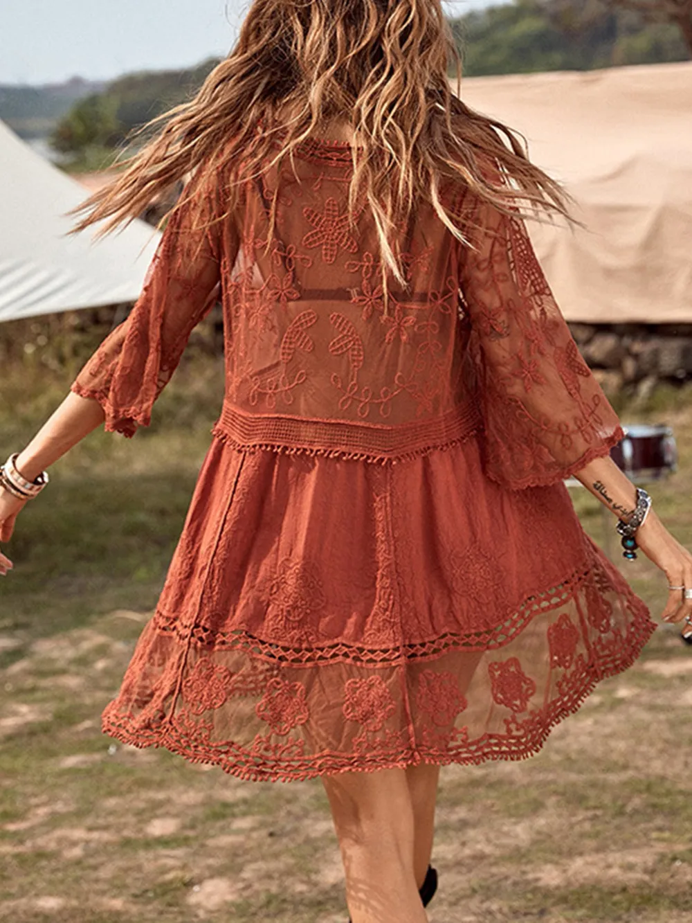 Lace Detail Plunge Cover-Up Dress, image 16