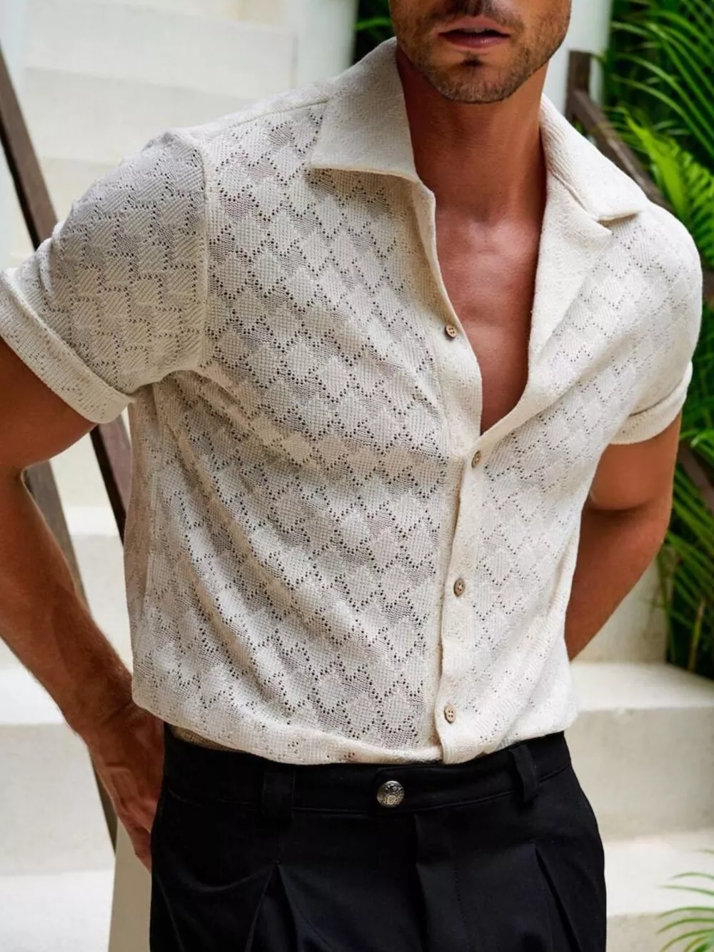 Men's Openwork Short Sleeve Cardigan, image 2