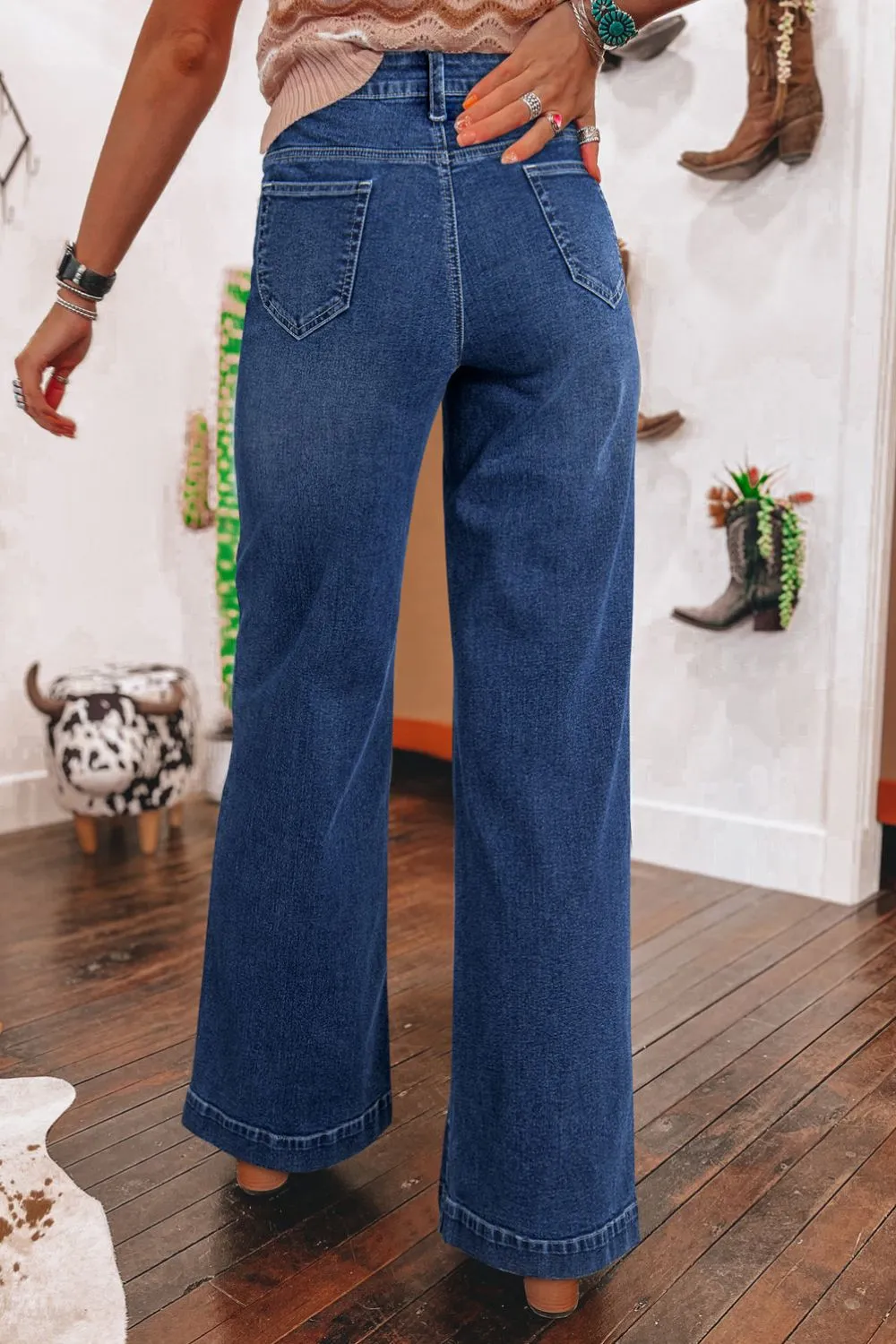 Front Pocket Patch High Waisted Wide Leg Jeans, image 7