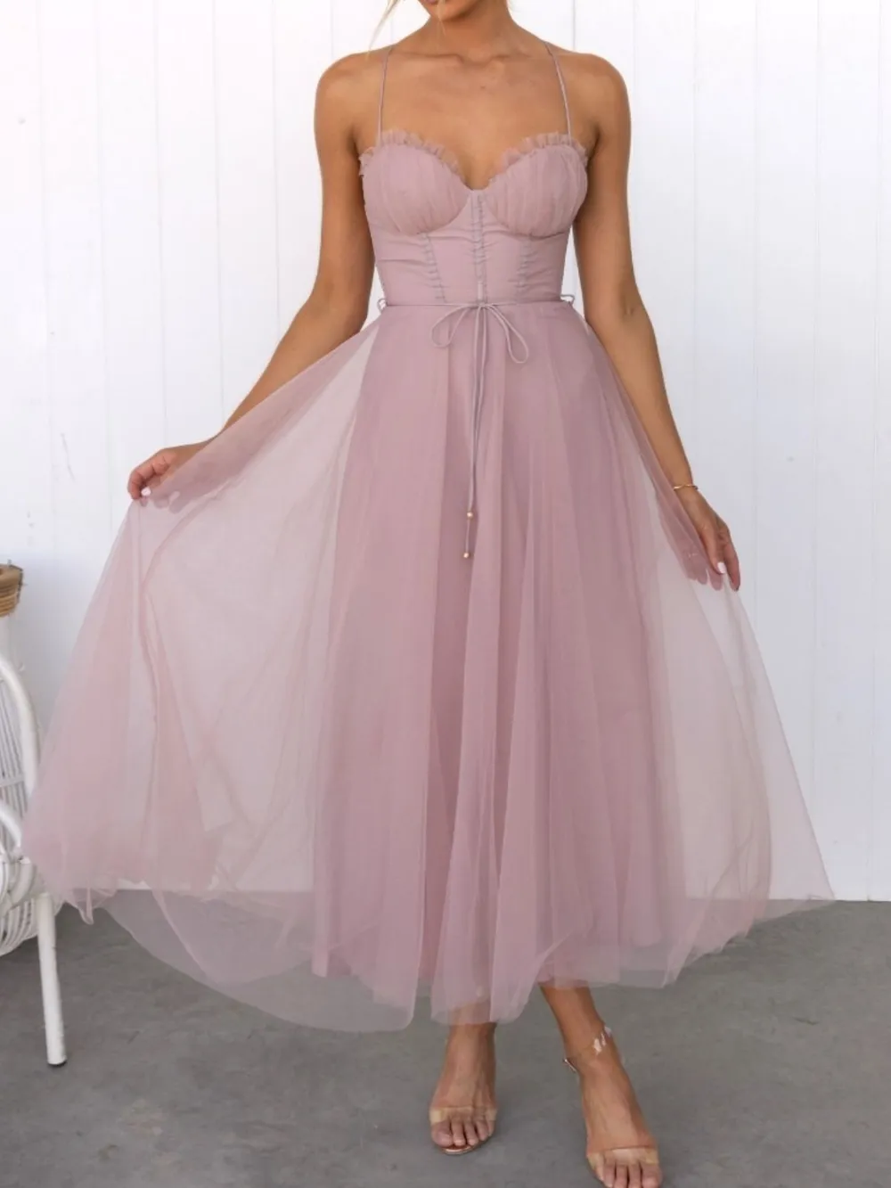 Sweetheart Neck Tulle Midi Dress, image 14