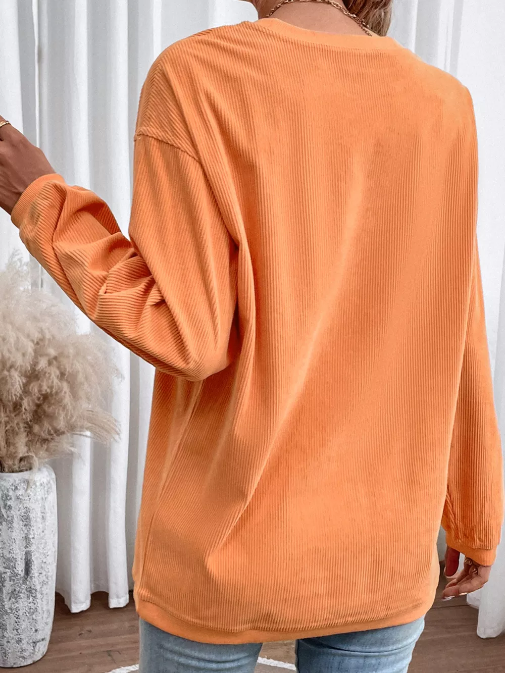 Halloween Sequined Pumpkin Ribbed Round Neck Sweatshirt, image 8