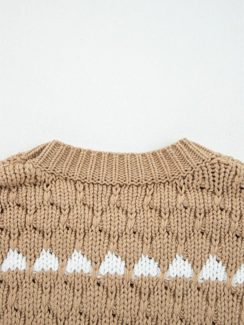 Contrast Detail Textured Knit Puff Sleeve Baggy Sweater, image 9