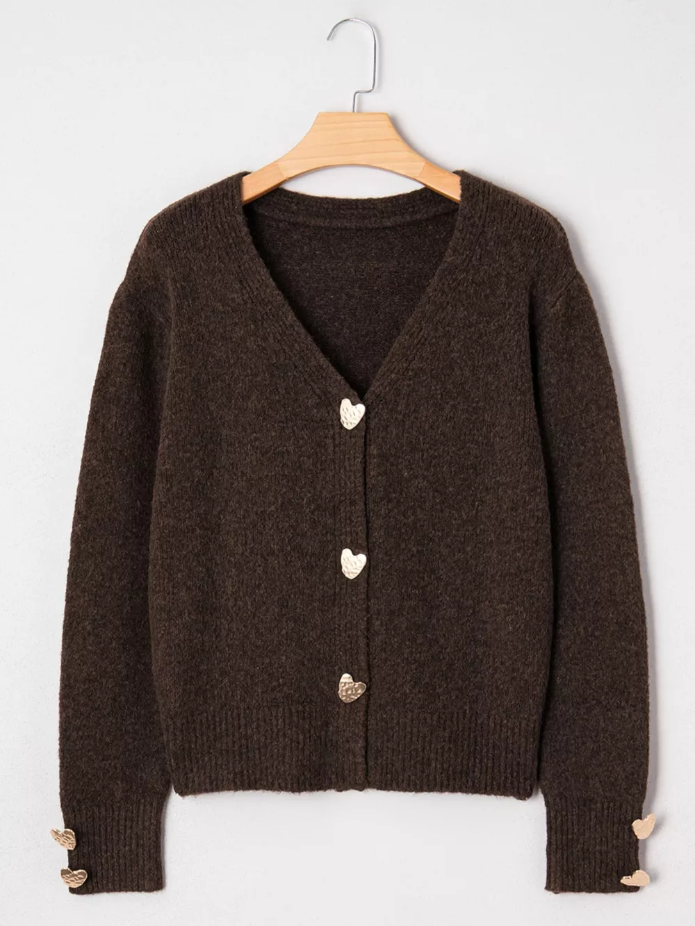 Heart Metal Button V Neck Cardigan Sweater, image 9