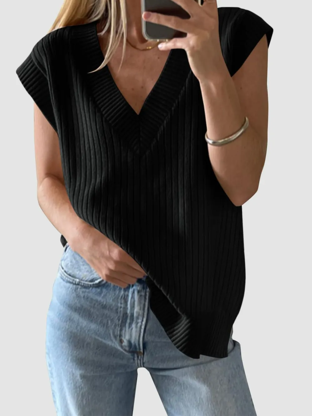 Ribbed V-Neck Sweater Vest, image 11