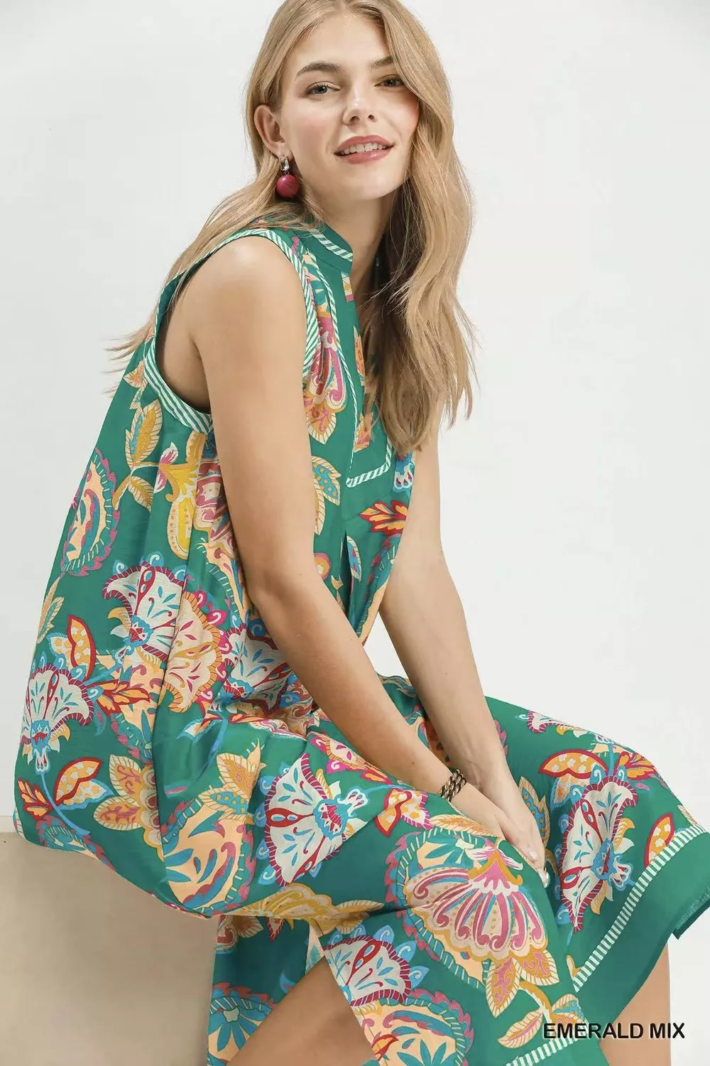 Paisley Floral Sleeveless Midi Dress, image 6