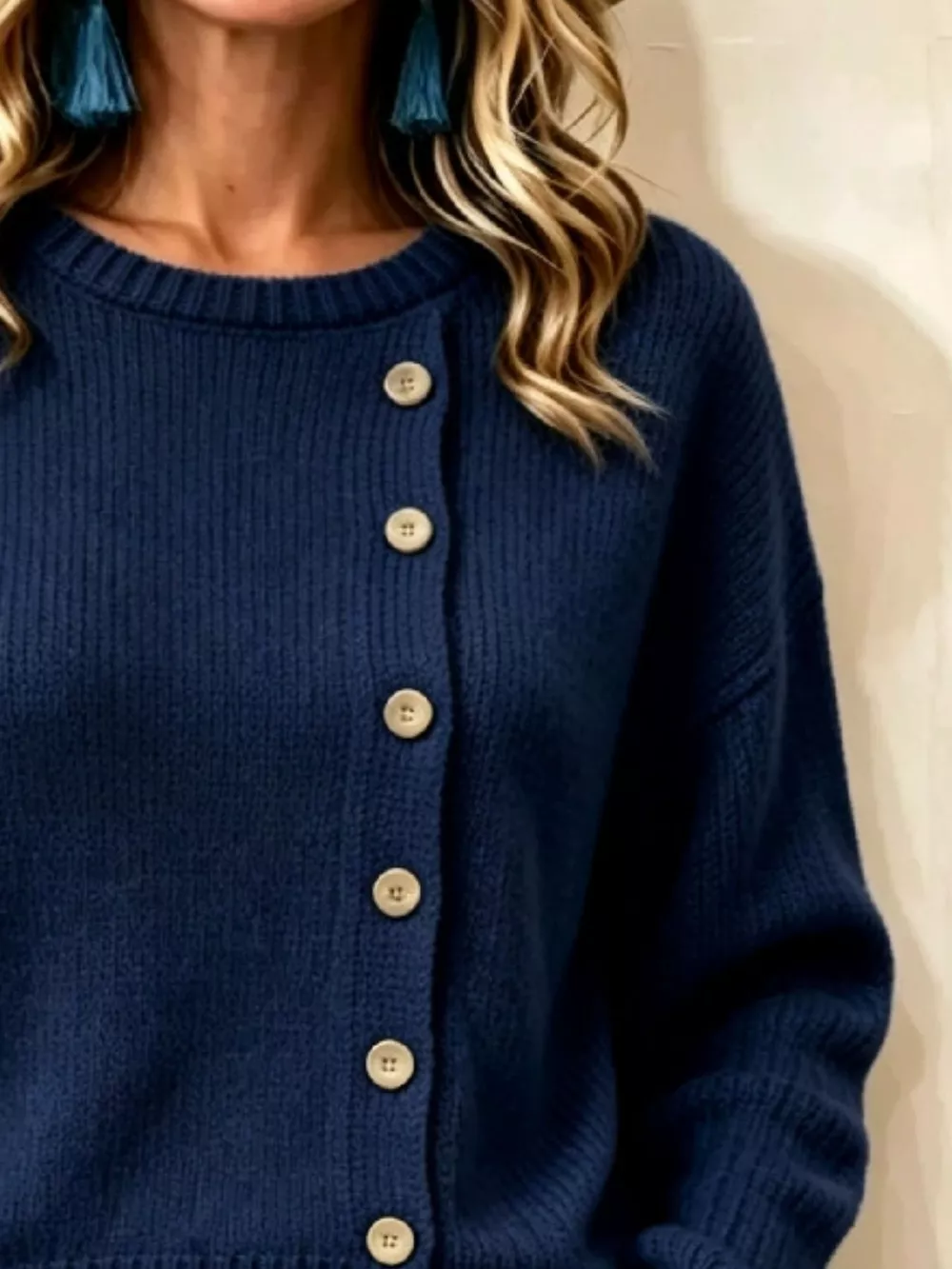 Decorative Button Dropped Shoulder Sweater, image 10