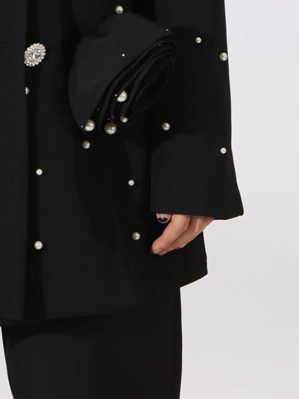 Pearl Embellished Double-Breasted Blazer, image 7