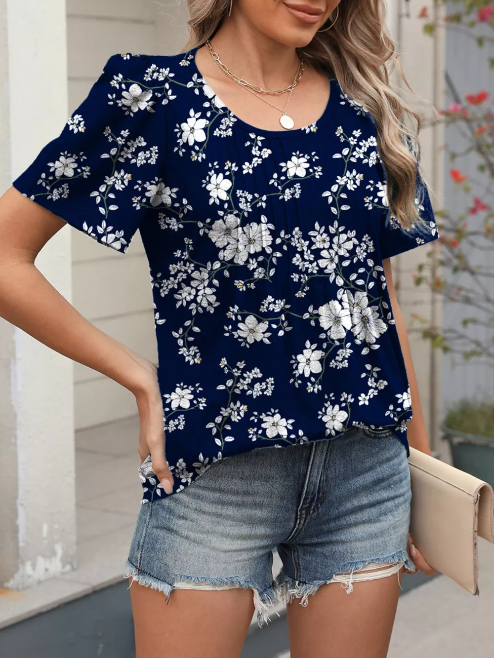 Floral Print Short Sleeve Blouse