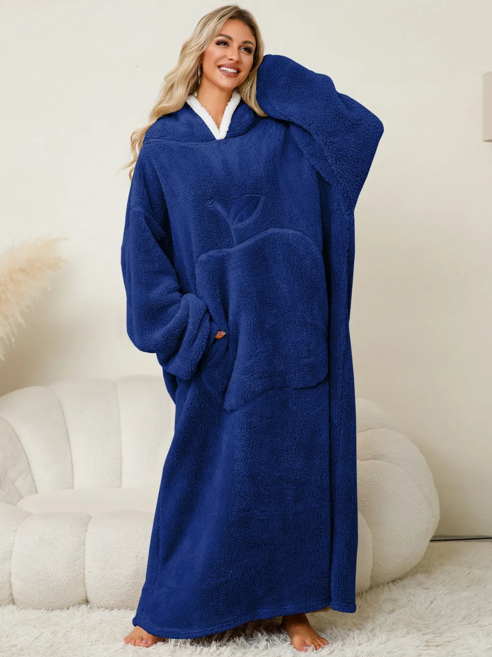 Pocketed Contrast Long Sleeve Hooded Lounge Dress, image 19