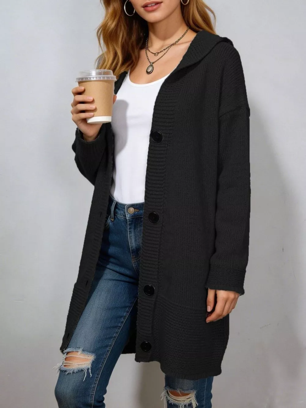 Full Size Casual Hooded Button-Down Knit Cardigan Plus Size, image 6
