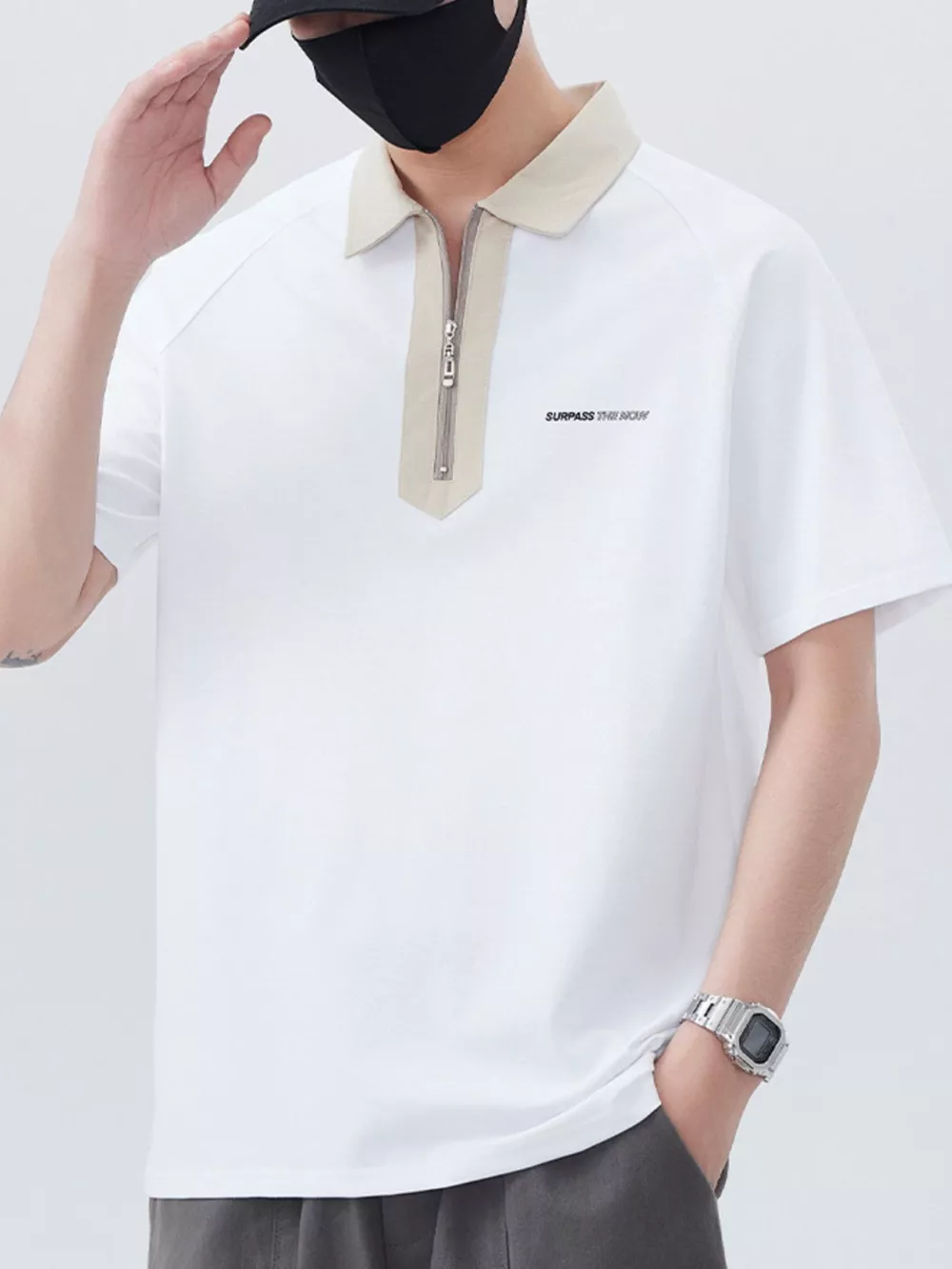 Men's Plus Size Quarter Zip Short Sleeve Polo, image 9